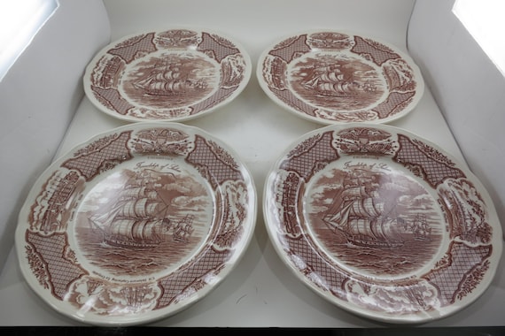 Vintage Alfred Meakin Dinner Plates, Set of 4, Friendship of Salem Pattern