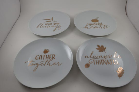Set of 4 Pier 1 Porcelain Thanksgiving 7 1/2 Inch Salad Lunch Plates