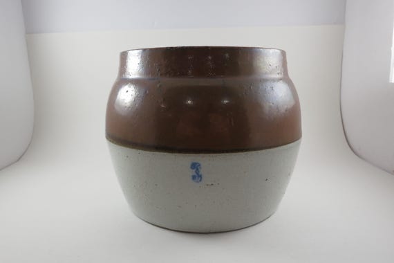 Vintage Brown & Gray Stoneware Crock Single Handle #3 Quart