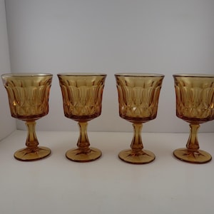 MCM Noritake Amber Glasses: Diamond Pattern, Long Stem - Set of 4