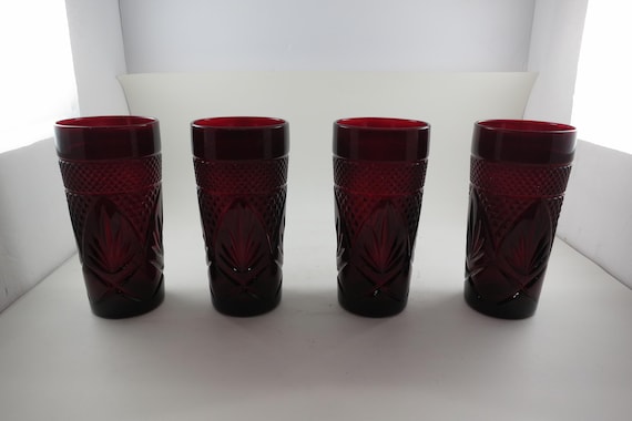 Vintage Set of Four Ruby Red Cristal d'Arques Durand Luminarc Water Glasses