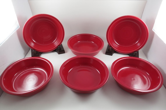 Set of Six Vintage Fiesta Ware 7 Inch Coupe Soup Bowls In Scarlet
