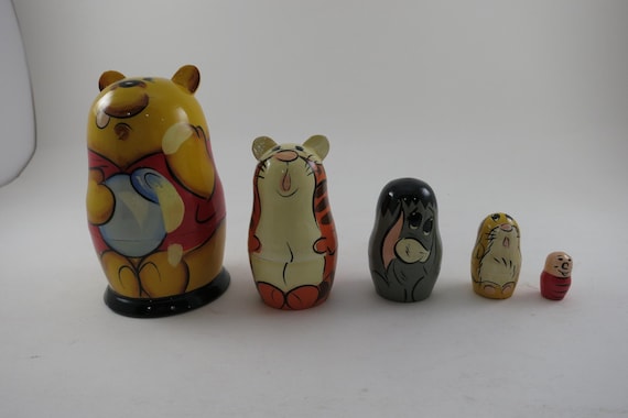 Vintage Winnie the Pooh 5 Piece Nesting Doll Set Hand Painted