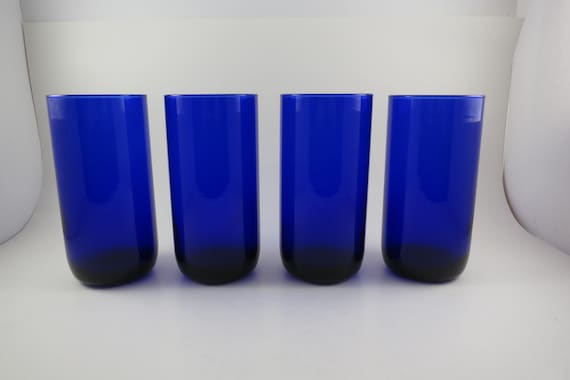 Vintage Set of Four Cobalt Blue Water Glasses