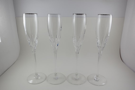 Set of Four Vintage Lenox Platinum Band Fluted Champagne Glasses