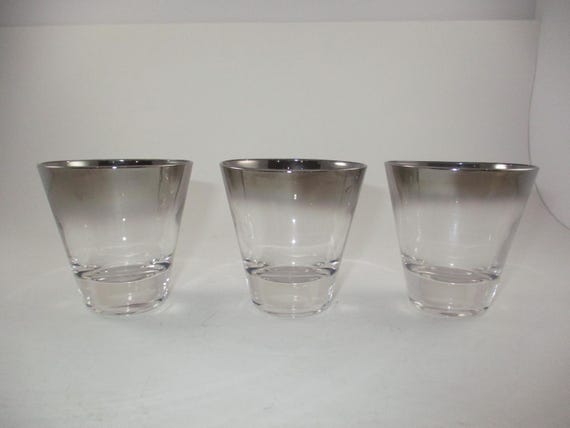 Set of Three Vintage MCM Silver Fade Double Shot Glasses 2.75 Tall Excellent Original Condition