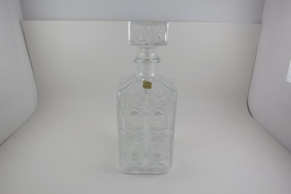 Oberglas Austria Decanter with Original Label 9 1/2 Inches Tall Pristine Condition
