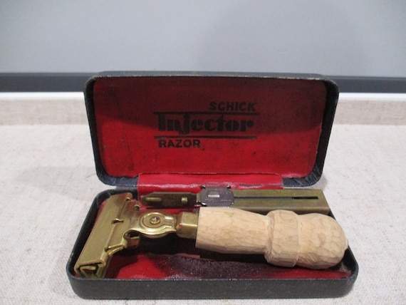 Vintage 1930's Schick Injector Safety Razor Gold Tone In Original Box Wooden Handle