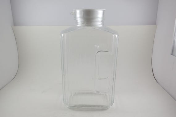 Vintage ARC France Ribbed Glass Juice/Water Jar with Original White Lid 2 Liter Excellent Original Condition