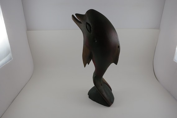 Vintage Hand Carved Wooden Dolphin Figure - Signed Hannan, Jamaica