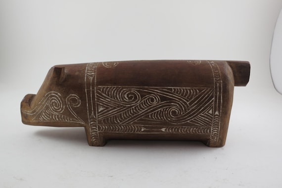 Hand Carved Peruvian Wooden Pig: Folk Art