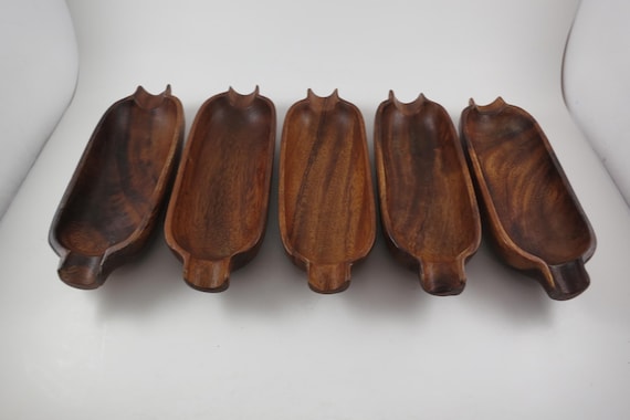 Vintage Monkey Pod Wood Set of 5 Hand Crafted Corn on the Cobb Holders