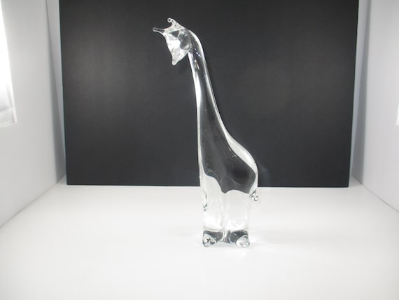 Vintage Large Glass Giraffe Statue Figurine Paperweight 10.25 Inches Tall Pristine Condition