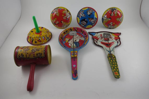 Vintage 1950s US Metal Toy Noise Makers Set