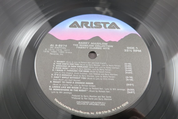 Vintage 1985 Barry Manilow Vinyl LP: Twenty Classic Hits