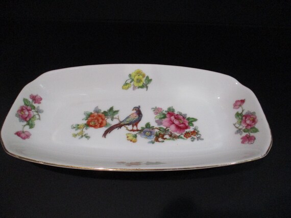 Vintage Eiapg Czechoslovakia Porcelain 8 3/4 Inch Relish Tray Peacock Pattern Pristine Condition