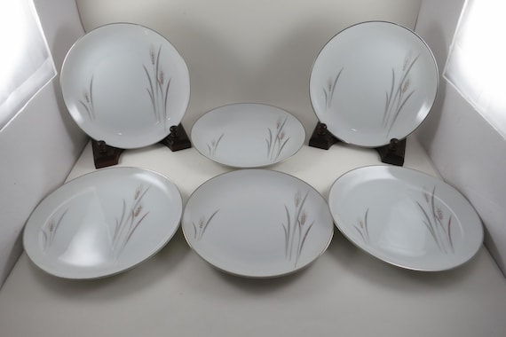 Set of 6 Vintage Fine China of Japan Salad Plates – Platinum Wheat Pattern