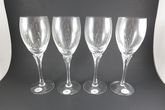 Set of 4 Vintage Gorham Crystal Jolie Wine Glasses - Etched Design, Original Stickers