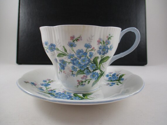 Royal Albert Bone China Vintage Blue and Pink Cup and Saucer Set Floral Pristine Condition