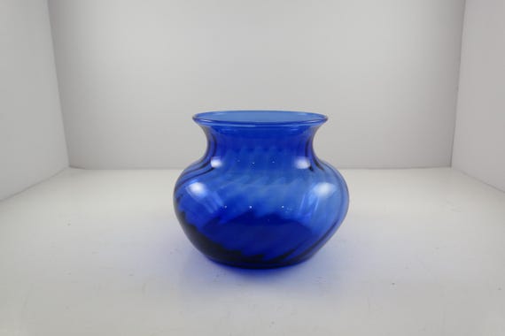Vintage Cobalt Blue Swirl Glass Jar Shaped Vase Excellent Condition