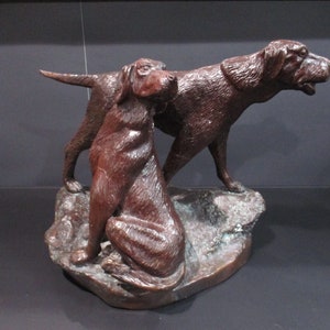 Stunning Large Bronze Maitland Smith Statue of Two Pointer Dogs Amazing Detail Heavy