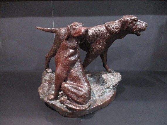 Stunning Large Bronze Maitland Smith Statue of Two Pointer Dogs Amazing Detail Heavy Free Shipping