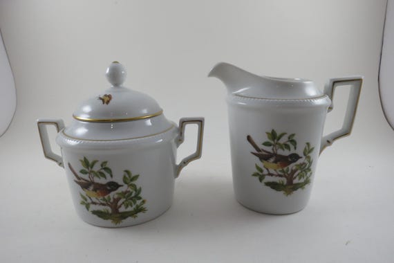 Vintage Kaiser (W Germany) Tiergarten Cream and Sugar Bowl Set Birds Butterflies