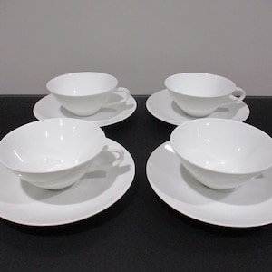 Vintage Hutschenreuther Elegance Cup and Saucer Sets - Selb Bavaria - Pristine White - Set of 4