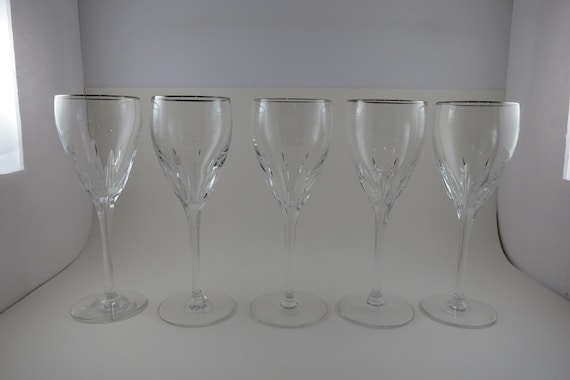 Set of Five Vintage Lenox Encore Platinum Crystal Wine Glasses Signed