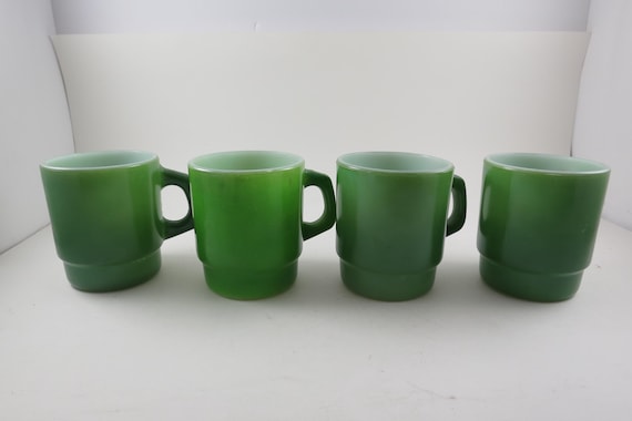 Three Anchor Hocking Avocado Green Mugs with D Handles Excellent Condition