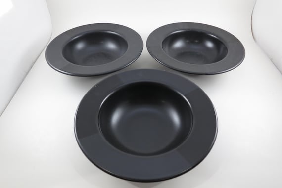 Nautica Arctic Nights Black Geometric Rim Soup Bowls (Set of 3)