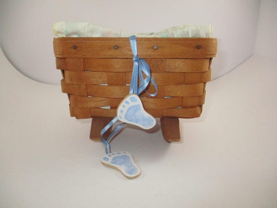 1993 Longaberger Rocking Cradle Basket with Cloth Liner and Divided Plastic Protector Signed and Dated Excellent Condition