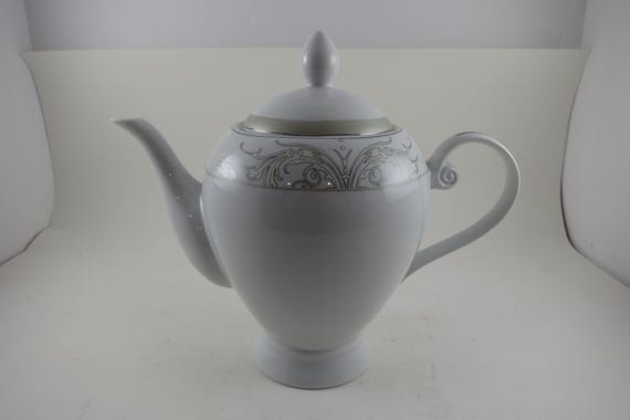 Vintage Lorren Home Trends Porcelain Olympia Pattern 8 Inch Coffee Pot with Lid