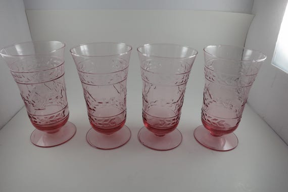 Set of Four Vintage Mikasa Pink Adirondack Aztec Print Goblet Glasses
