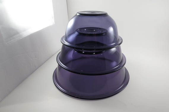 Vintage Three Piece Pyrex Nesting Mixing Bowl Set Harder to Find Purple Amethyst