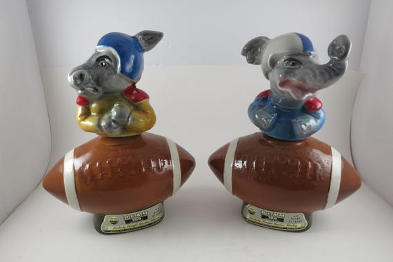 Pair of 1972 Jim Beam Kentucky Straight Bourbon Political Democrat Donkey Republican Elephant Excellent Original Condition