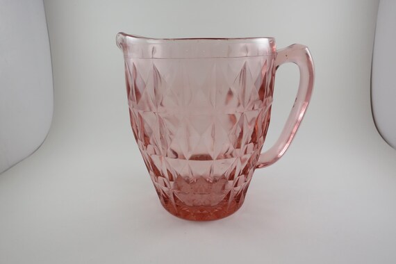 Vintage Diamond Cut Pattern Pink Depression Water Pitcher 6 1/2 Inch Tall Beauty
