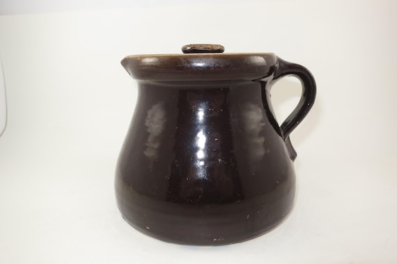 Likely 1800's Stoneware Brown Pitcher with Original Lid