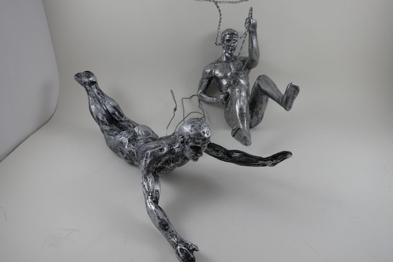 Unique Pair of Climbing Men Wall Sculptures Man Cave Art Deco MCM
