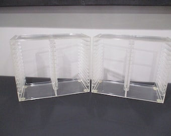 Pair of 1993 Clear Acrylic CD Holders Holds 56 CD's Excellent Used Condition