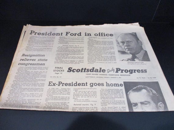 Vintage Friday August 9 1974 Scottsdale Daily Progress Newspaper AZ Ford In Office Nixon Goes Home