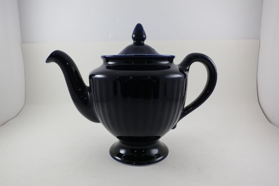 Vintage Hall Cobalt Blue Teapot with Lid Ribbed 1950's