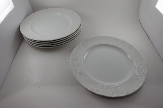 Vintage Johnson Brothers Athena Dinner Plates, Embossed Rim, Set of 6