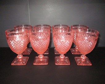 Set of Eight 1930's Miss America Pink Depression Original Hocking Iced Tea/Water Glasses Sawtooth Pattern Excellent Condition Free Shipping