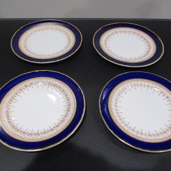 Vintage Royal Worchester Fine Bone China Cobalt Blue Regency Pattern Set of Four 6 1/8 Inch Bread Plates Excellent Used Condition