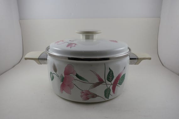 Vintage Mikasa Gourmet Colors UN406 Silk Flowers Enamel Cookware Set 6 Pieces
