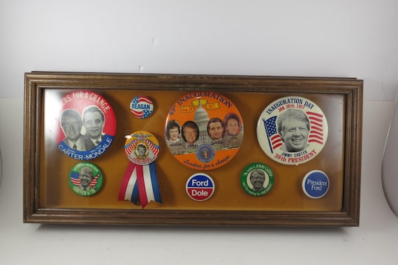 Custom Made 1976 Presidential Election Shadowbox Pins Ribbons Carter Reagan Ford
