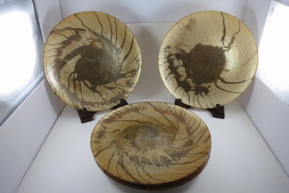 Set of Six Zodak Golden Pearl Metallic Watercolor 11 Inch Dinner Plates