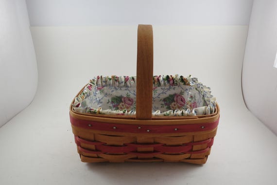 1994 Longaberger Mothers Day Basket With Cloth Liner Plastic Protector Red Trim Like New Condition