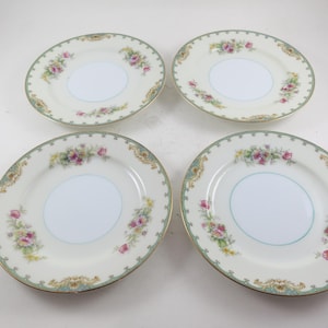 Vintage Noritake Bread Plates - Teal Green Floral China, Set of 4